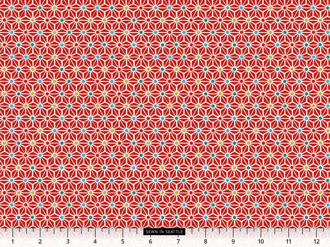 Japanese Fabric Red Traditional Japanese Geometric Star Etsy