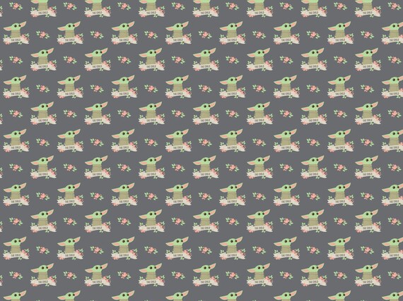 STAR WARS fabric -- Baby Yoda floral fabric on gray -- 100% cotton quilting  fabric