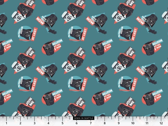 STAR WARS Stoff -- Darth Vader und Sprüche auf blaugrau