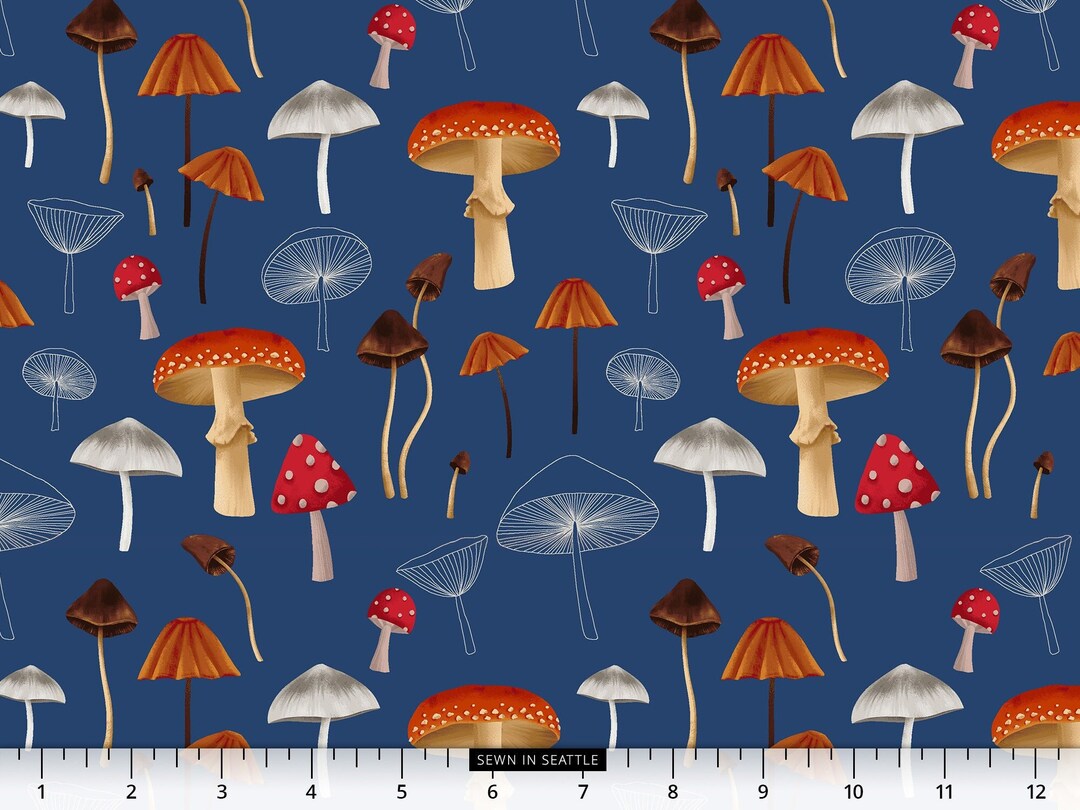 Mushroom Fabric -- Mushrooms Repeated on Blue -- 100% Cotton Quilting ...