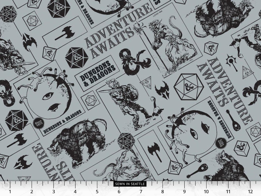 Dungeons & Dragons Fabric -- Classic Dnd Monsters on Gray -- 100% ...
