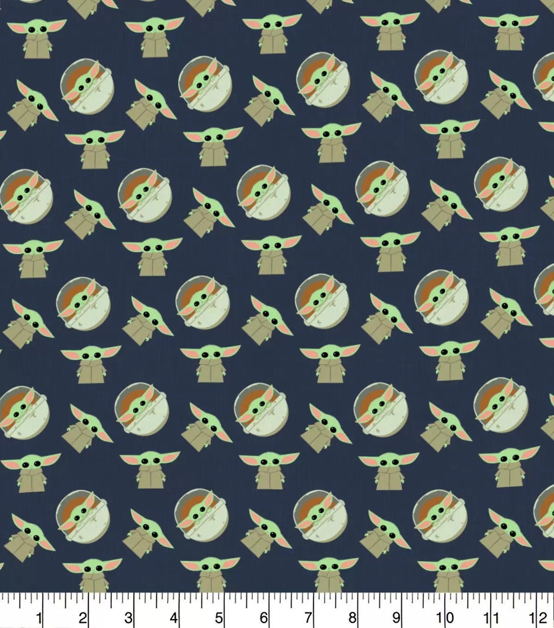 STAR WARS Fabric Baby Yoda Fabric From the Mandalorian on Navy Blue 100