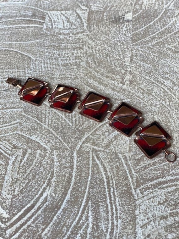 Vintage Red Enameled Copper Necklace