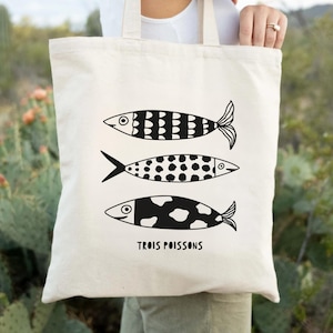 Sardine Tote Bag – Coastal Canvas Shopping Bag, Cute Beach Tote, Sea Fisherman, Whimsical Grocery Bag, Coastal Grandma Gift Idea,