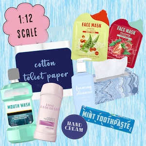 Pack de salle de bain et d’hygiène miniature imprimable 1: 12 | | de jouets pour poupées | de nourriture pour poupées | de bricolage Poupée miniature | Salle de bain de poupée