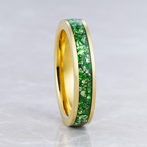 Emerald Gold Tungsten Wedding Ring Mens Womens Anniversary Band 8mm 4mm Gemstone Jewelry