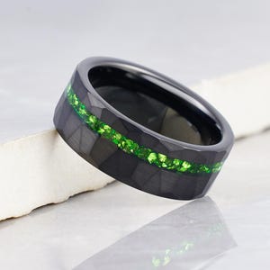 Emerald Ring, Hammered Black Tungsten Ring, Brushed Black Ring, Mens Wedding Band, Mens Ring, Anniversary Gift, Comfort Fit, 8mm Ring