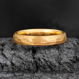 Hammered Rose Gold Ring, Rose Gold Tungsten Ring, Statement Engagement Anniversary Gift for Her & Him, Womens Wedding Ring,Mens Wedding Band