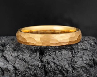Hammered Rose Gold Ring, Rose Gold Tungsten Ring, Statement Engagement Anniversary Gift for Her & Him, Womens Wedding Ring,Mens Wedding Band