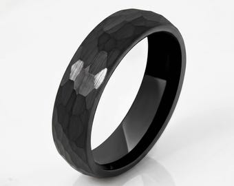 Hammered Tungsten Ring, Hammered Black Ring, Black Wedding Ring, Mens Wedding Ring, Womens Ring, Anniversary Ring, Engagement Ring, 4mm 6mm
