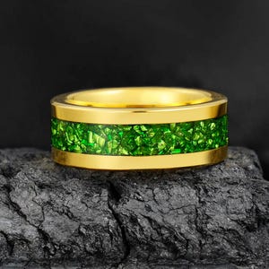 Emerald Ring, Gold Tungsten Ring, Statement Promise Engagement Anniversary Gift, Women&#39;s & Men&#39;s Wedding Band, Personalized Ring