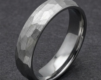 Anillo de tungsteno martillado, anillo de plata martillada, anillo de boda de plata, anillo de boda para hombre, anillo para mujer, anillo de aniversario, anillo de compromiso