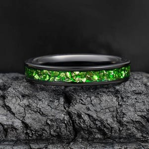 Emerald Ring, Black Tungsten Ring, Statement Promise Engagement Anniversary Gift, Women&#39;s & Men&#39;s Wedding Band, Personalized Ring