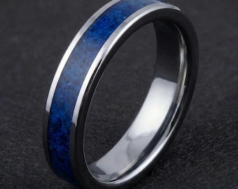 Sapphire Ring, Silver Tungsten Ring, Silver Wedding Ring, Mens Wedding Band, Womens Ring, Anniversary Ring, 4mm Ring, 8mm Ring