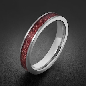 Silver Tungsten Ring with Garnet | Deep Red Gemstone Statement Jewelry ~ Durable Tungsten Carbide Band for Halloween and Fall Wedding