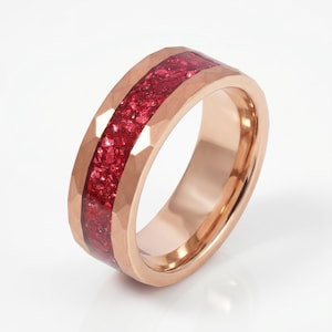 Hammered Rose Gold Ruby Ring | Handcrafted Elegant Ruby Jewelry ~ Rose Gold Statement Ring - Anniversary Birthday Gift For Her (8mm, 4mm)