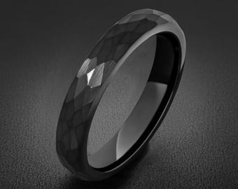 Anello in tungsteno martellato, anello nero martellato, fede nuziale nera, fede nuziale da uomo, anello da donna, anello per anniversario, anello di fidanzamento, 6 mm 4 mm