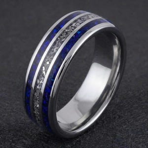 Saphirring mit Meteorit, Meteoritring, Wolframring Silber, Herrenring, Herrenring, Jubiläumsring, 8 mm Ring