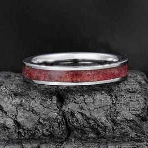 Garnet Ring, Silver Tungsten Ring, Statement Promise Engagement Anniversary Gift, Women&#39;s & Men&#39;s Wedding Band, Personalized Ring