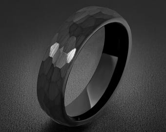 Anello in tungsteno martellato, anello nero martellato, fede nuziale nera, fede nuziale da uomo, anello da donna, anello per anniversario, anello di fidanzamento, 4 mm 6 mm