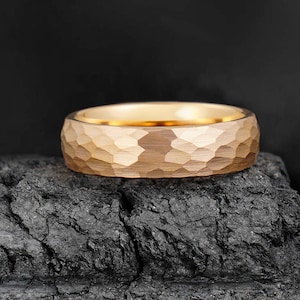 Hammered Rose Gold Ring, Rose Gold Tungsten Ring, Statement Promise Engagement Anniversary Gift, Women&#39;s & Men&#39;s Wedding Band, Personalized