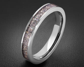 Tungsten Carbide Moonstone Ring ~ Silver Wedding Band (4mm & 8mm) ~ Moonstone Mens Wedding Ring ~ Moonstone Jewelry ~ Silver Jewelry
