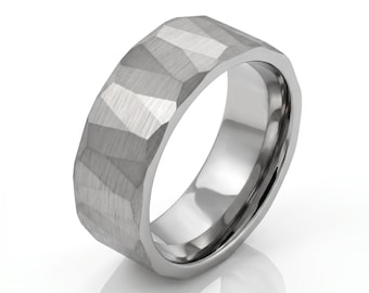 Anello in tungsteno argentato martellato, fede nuziale da uomo, anello da uomo, regalo di anniversario, anello comfort fit, anello da 8 mm