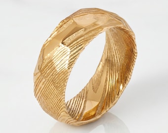 Gold Damascus Ring, Hammered Gold Ring, Gold Wedding Ring, Men Wedding Ring, Mens Ring, Anniversary Ring, Engagement Ring, 8mm Ring