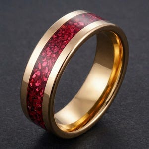 Ruby Ring, Rose Gold Tungsten Ring, Rose Gold Wedding Ring, Mens Wedding Band, Womens Ring, Anniversary Ring, Engagement Ring, 8mm 4mm