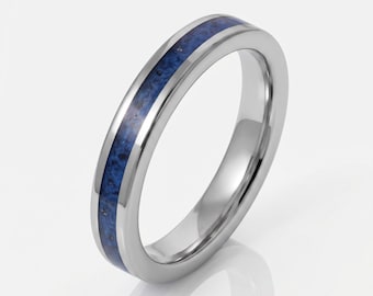 Anello in argento, tungsteno e zaffiro / Fede nuziale unisex ~ Anello in carburo di tungsteno e zaffiro - Regalo di anniversario per lui e per lei, anello da uomo e da donna