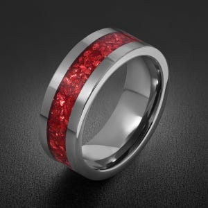 Ruby Ring, Silver Tungsten Ring, Silver Wedding Ring, Mens Wedding Band, Womens Ring, Anniversary Ring, Engagement Ring, 8mm 4mm
