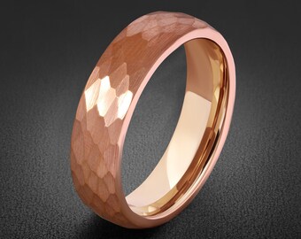 Hammered Rose Gold Ring, Rose Gold Tungsten Ring, Rose Gold Wedding Ring, Mens Wedding Band, Womens Ring, Anniversary Ring, Engagement Ring