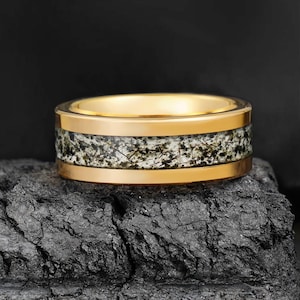 Rutile Quartz Ring, Rose Gold Tungsten Ring, Statement Promise Engagement Anniversary Gift, Women&#39;s & Men&#39;s Wedding Band, Personalized Ring