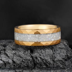 Moonstone Ring, Hammered Rose Gold Tungsten Ring, Statement Promise Engagement Anniversary Gift for Her & Him, Womens Ring,Mens Wedding Band