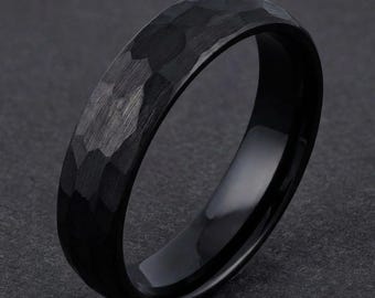 Hammered Tungsten Ring, Hammered Black Ring, Black Wedding Ring, Mens Wedding Ring, Womens Ring, Anniversary Ring, Engagement Ring, 4mm 6mm