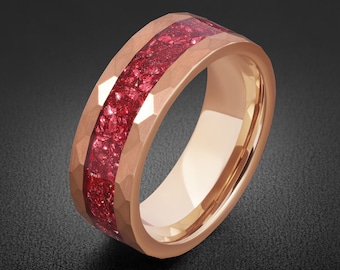 Gehämmerter Rosegold Rubin Ring | Handgefertigter eleganter Rubin Schmuck ~ Statement Ring aus Roségold (8 mm, 4 mm)