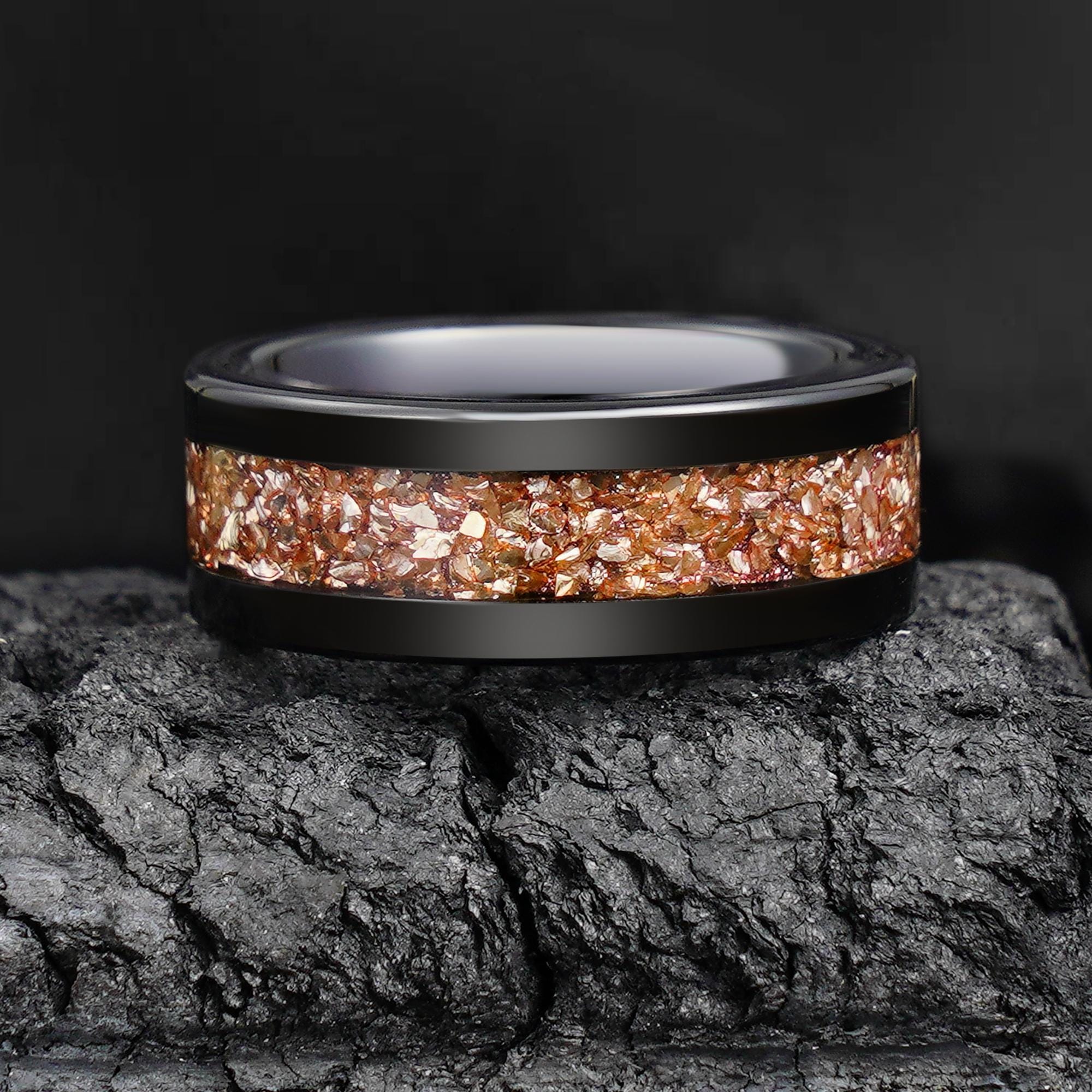 Morganite Ring, Black Tungsten Ring, Statement Promise Engagement Anniversary Gift for Her & Him, Womens Wedding Ring, Mens Wedding Band
