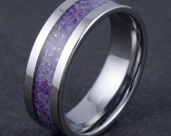 Tanzanite Ring, Silver Tungsten Ring, Silver Wedding Ring, Mens Wedding Band, Womens Ring, Anniversary Ring, Engagement Ring, 8mm 4mm