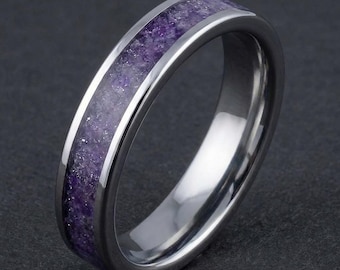 Anello con tanzanite, anello in tungsteno argentato, fede nuziale in argento, fede nuziale da uomo, anello da donna, anello per anniversario, anello di fidanzamento, 4 mm 8 mm