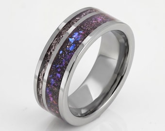 Anillo Nebula con Meteorito, Anillo de Meteorito, Anillo de Tungsteno Plateado, Anillo de Boda Plateado, Alianza de Boda para Hombre, Anillo para Hombre, Anillo de Aniversario, 8 mm