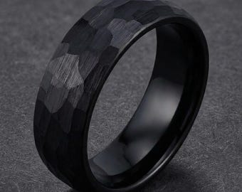 Hammered Tungsten Ring, Hammered Black Ring, Black Wedding Ring, Mens Wedding Ring, Womens Ring, Anniversary Ring, Engagement Ring, 6mm 4mm