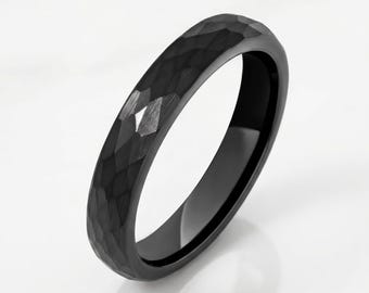 Hammered Tungsten Ring, Hammered Black Ring, Black Wedding Ring, Mens Wedding Ring, Womens Ring, Anniversary Ring, Engagement Ring, 6mm 4mm