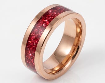 Tungsten Carbide Mens Ring ~ Rose Gold Wedding Band (4mm, 8mm) ~ Ruby Wedding Ring ~ July Birthstone Jewelry ~ Engagement Gift ~ July Ring