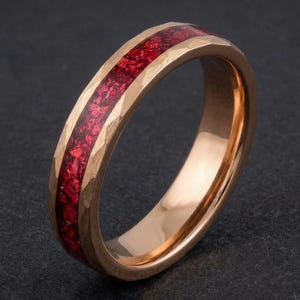 Ruby Ring, Hammered Tungsten Ring, Hammered Rose Gold Ring, Mens Wedding Band, Womens Ring, Anniversary Ring, Engagement Ring, 4mm 8mm