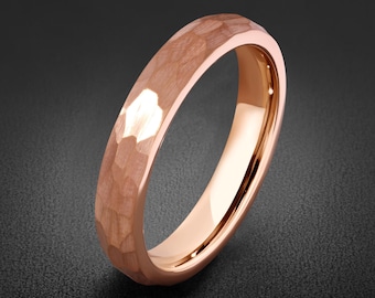 Rose Gold Hammered Brushed Tungsten Ring ~ Men Wedding Band ~ Rustic Modern Anniversary Gift for Her or Him ~ Rose Gold Promise Ring