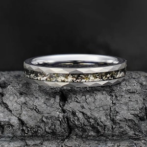 Rutile Quartz Ring, Hammered Silver Tungsten Ring, Statement Promise Engagement Anniversary Gift, Women&#39;s & Men&#39;s Wedding Band, Personalized