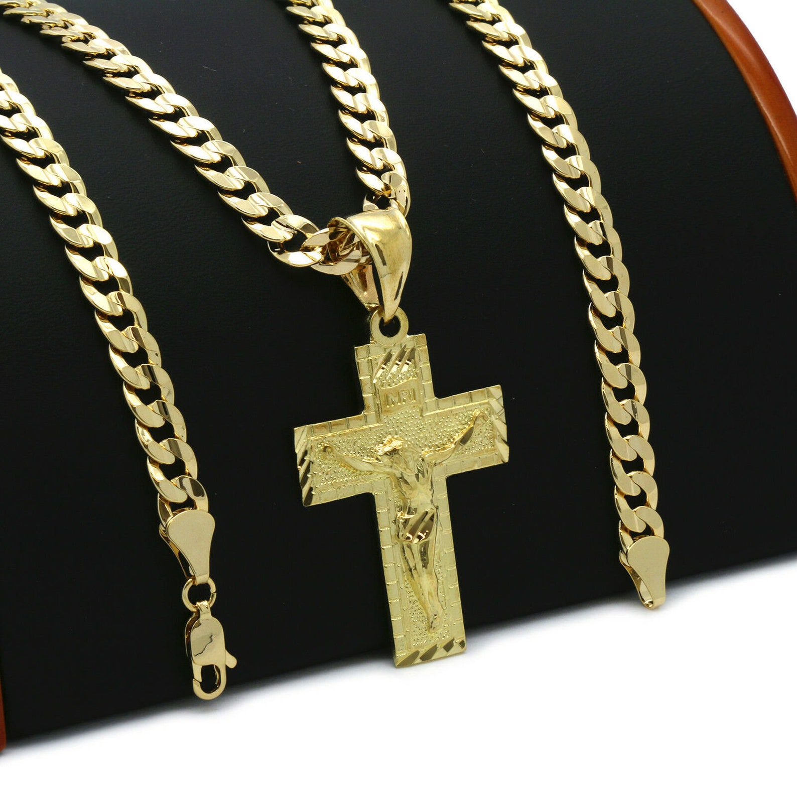 18k Jesus Cross Pendant 6mm Cuban Link Chain Necklace Hip-Hop | Etsy