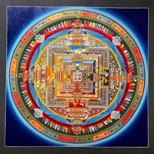 Genuine Large Hand Painted Tibetan Kalachakra Mandala Compassion  thangka thanka Painting Buddha Buddhism meditation Yoga Art UNFRAMED