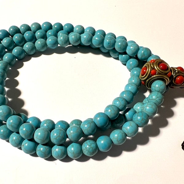 Tibetan Hand made Mala Natural Stone Turquoise 108 Mala / Japa Mala  Meditation Yoga Jewellery Gemstone Necklace Bracelet