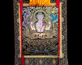 Genuine Master piece Hand Painted Tibetan Chenrezig Avalokiteshvara Compassion Mandala thangka thanka Painting Buddha Meditarion Buddhism